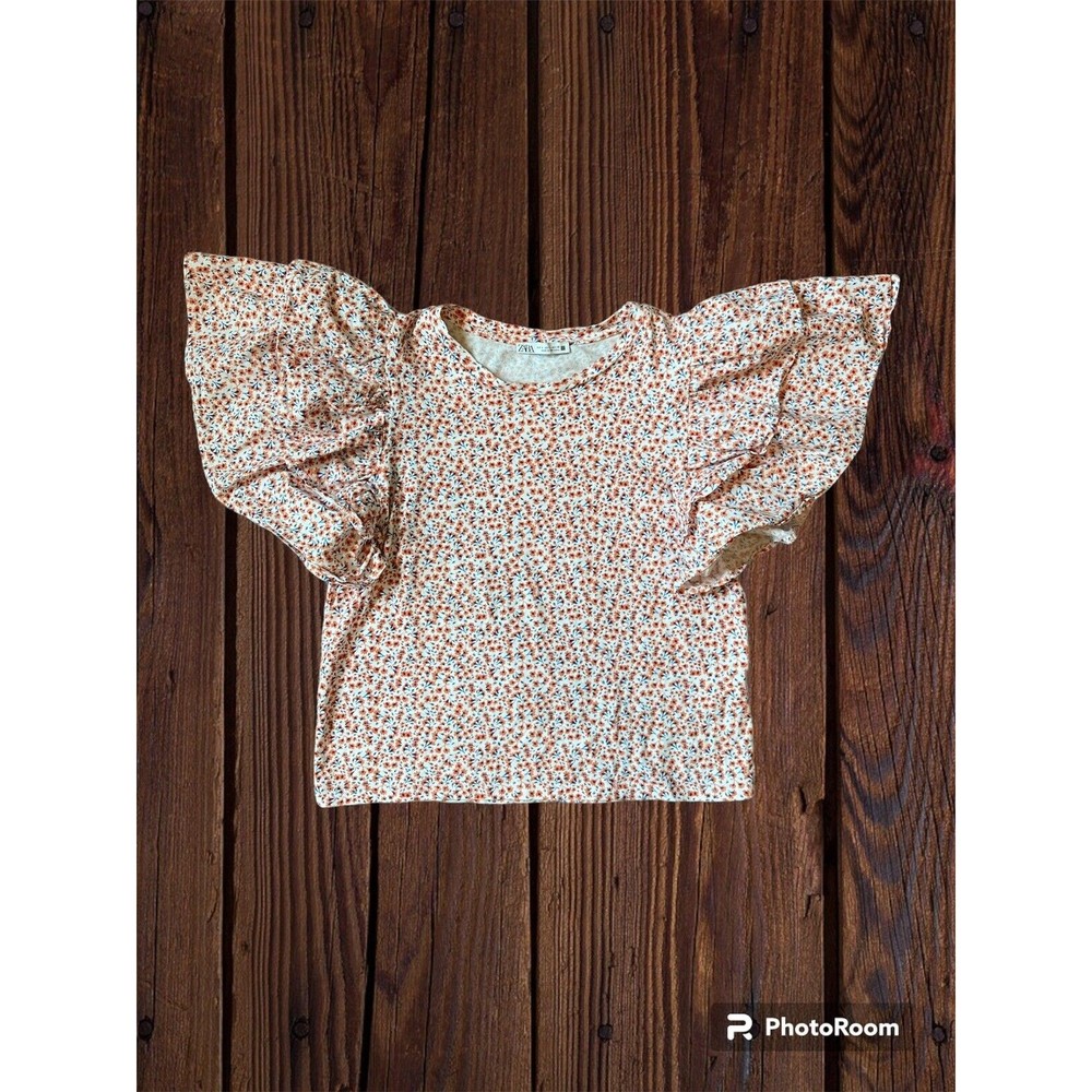 ZARA Cotton Blouse Top Shirt Big Ruffles Size Small